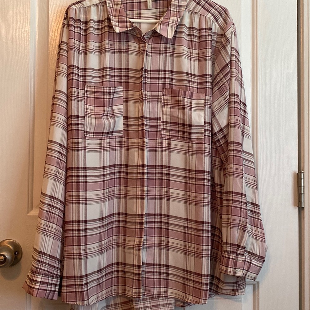 Cato Deep Plum & Ivory Plaid Button Front Shirt - 22/24